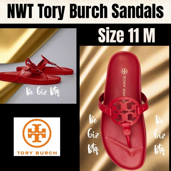 NWT Authentic Tory Burch Miller Cloud Red Leather Thong Sandals Size 11 M - Picture 1 of 16